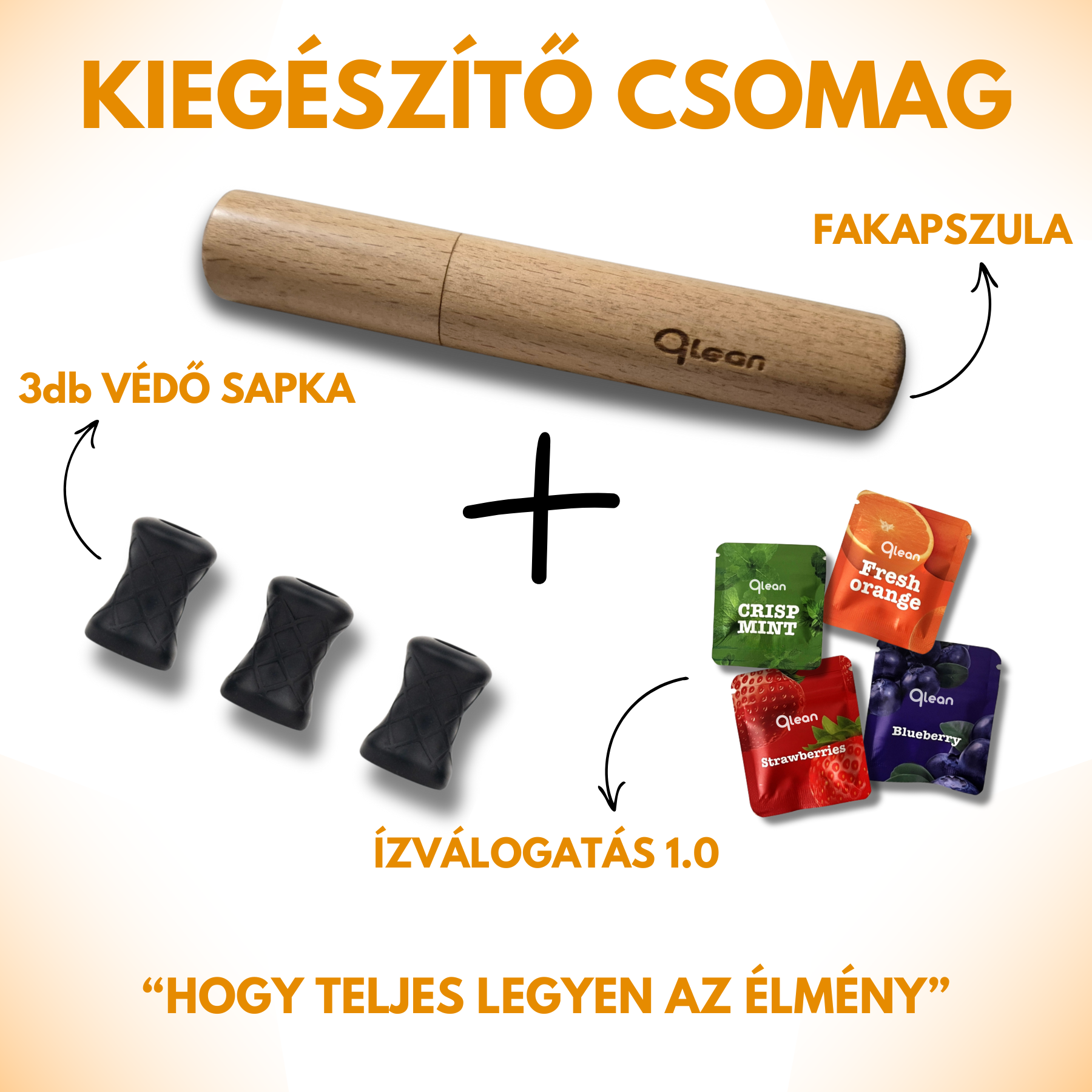 Qlean™ - Kiegészítő csomag (Fakapszula, 3db Védő sapka, Választható ízválogatás)