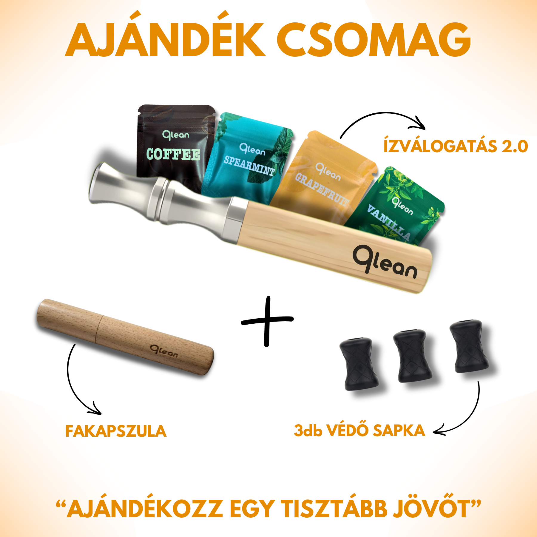 Qlean™ - Ajéndék csomag (POD, Tartozékok, Választható ízválogatás)