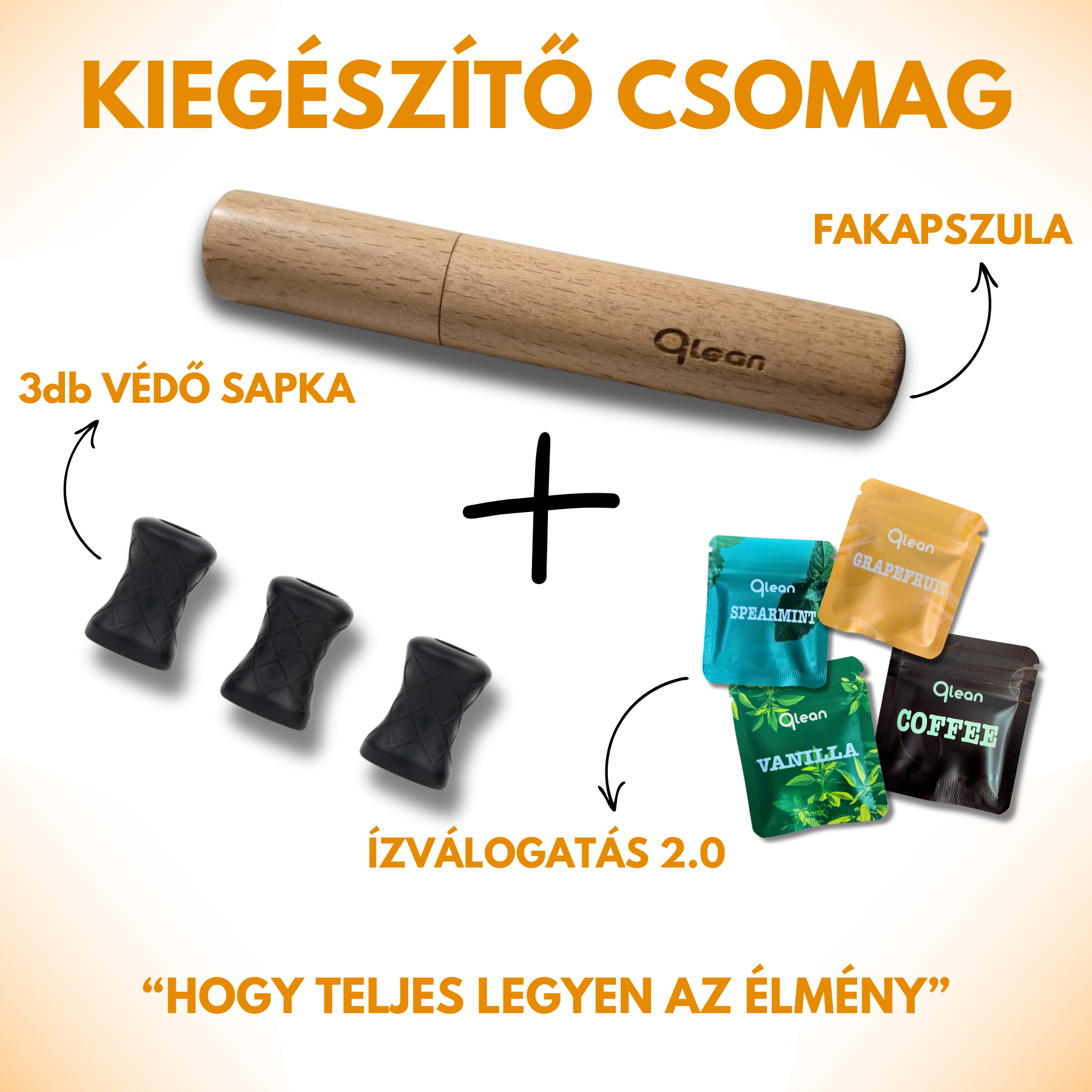 Qlean™ - Kiegészítő csomag (Fakapszula, 3db Védő sapka, Választható ízválogatás)